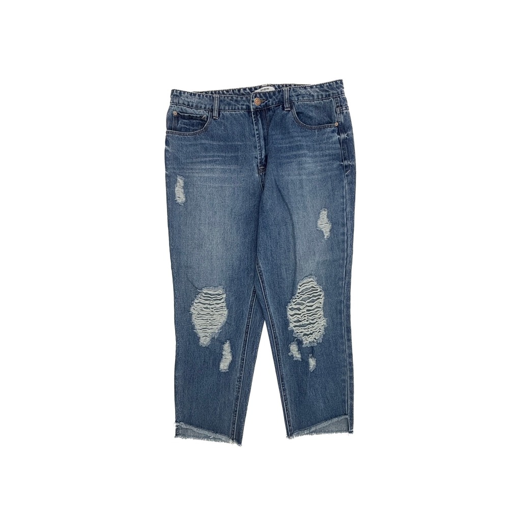 Kensie Jeans Boyfriend Jeans Womens 10/30 Blue Distressed Raw Hem 21872